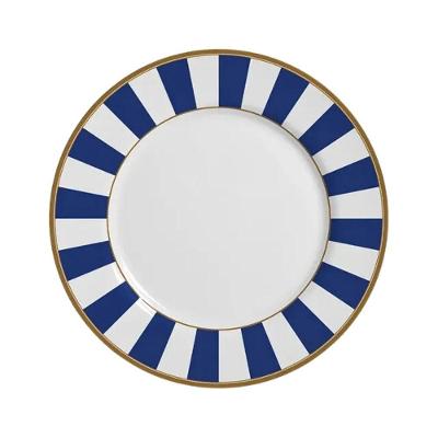 Prato Sobremesa De Cerâmica Stripe Azul Alleanza 20cm