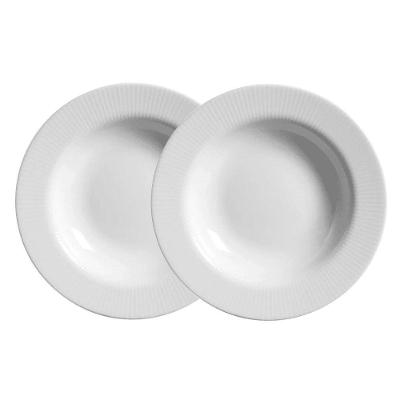 Jogo 2 Pratos Fundo Plissan Relevo Branco 25cm Cerâmica Alleanza