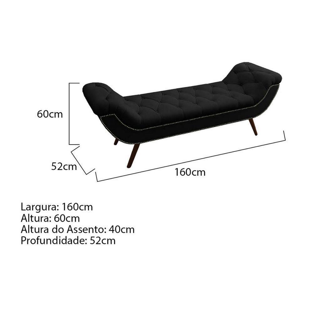 Recamier Divã Odessa P04 160 Cm Suede Preto Tca 944 - 5