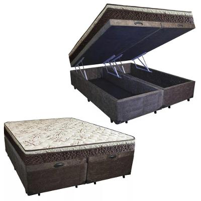 Cama Box Baú Queen Suede Bipartido + Colchão Elegance Ortopédico Espuma D33 63x158x198 marrom