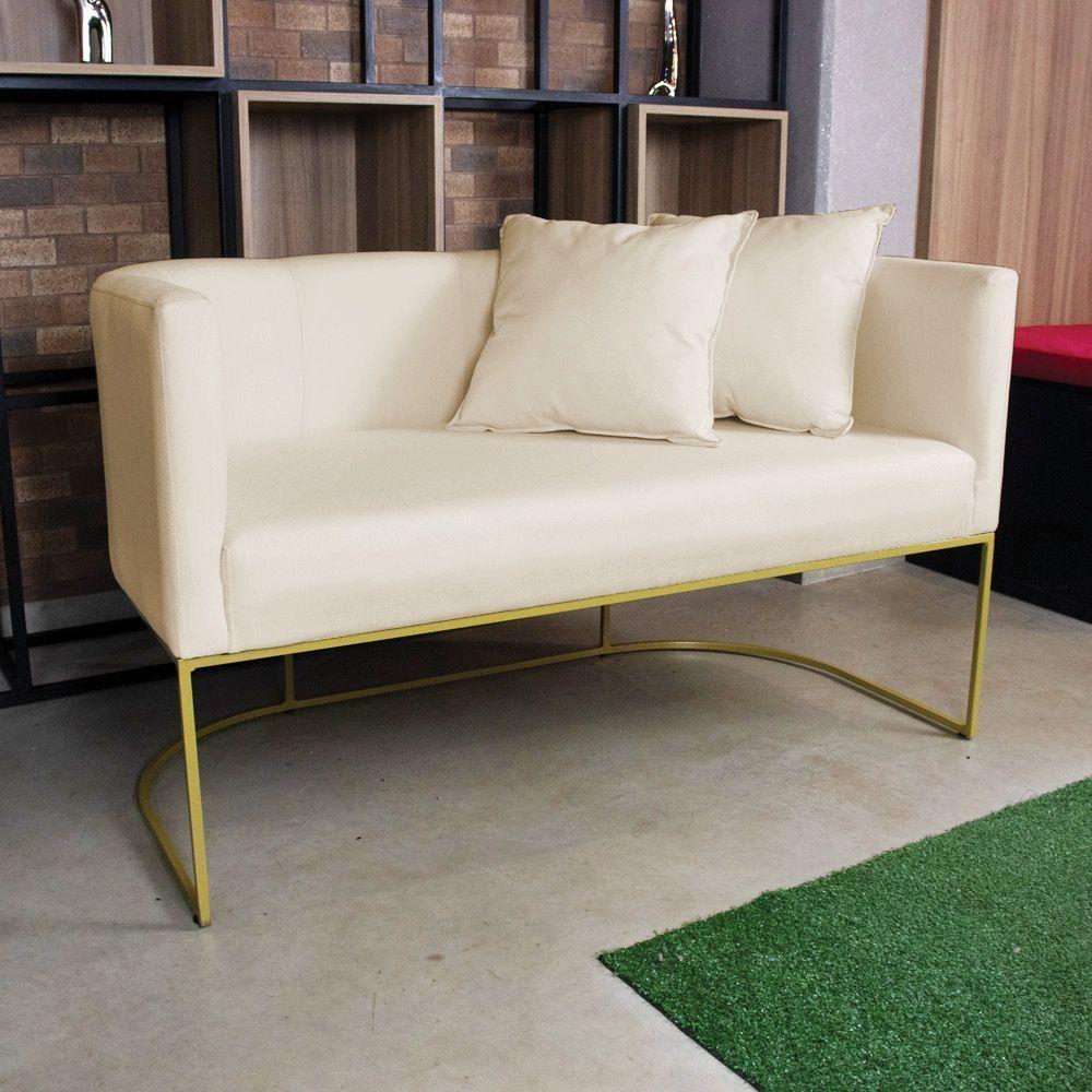 Namoradeira 02 Lugares Linho Metálica Dourado Cor Grosso Bege - 6