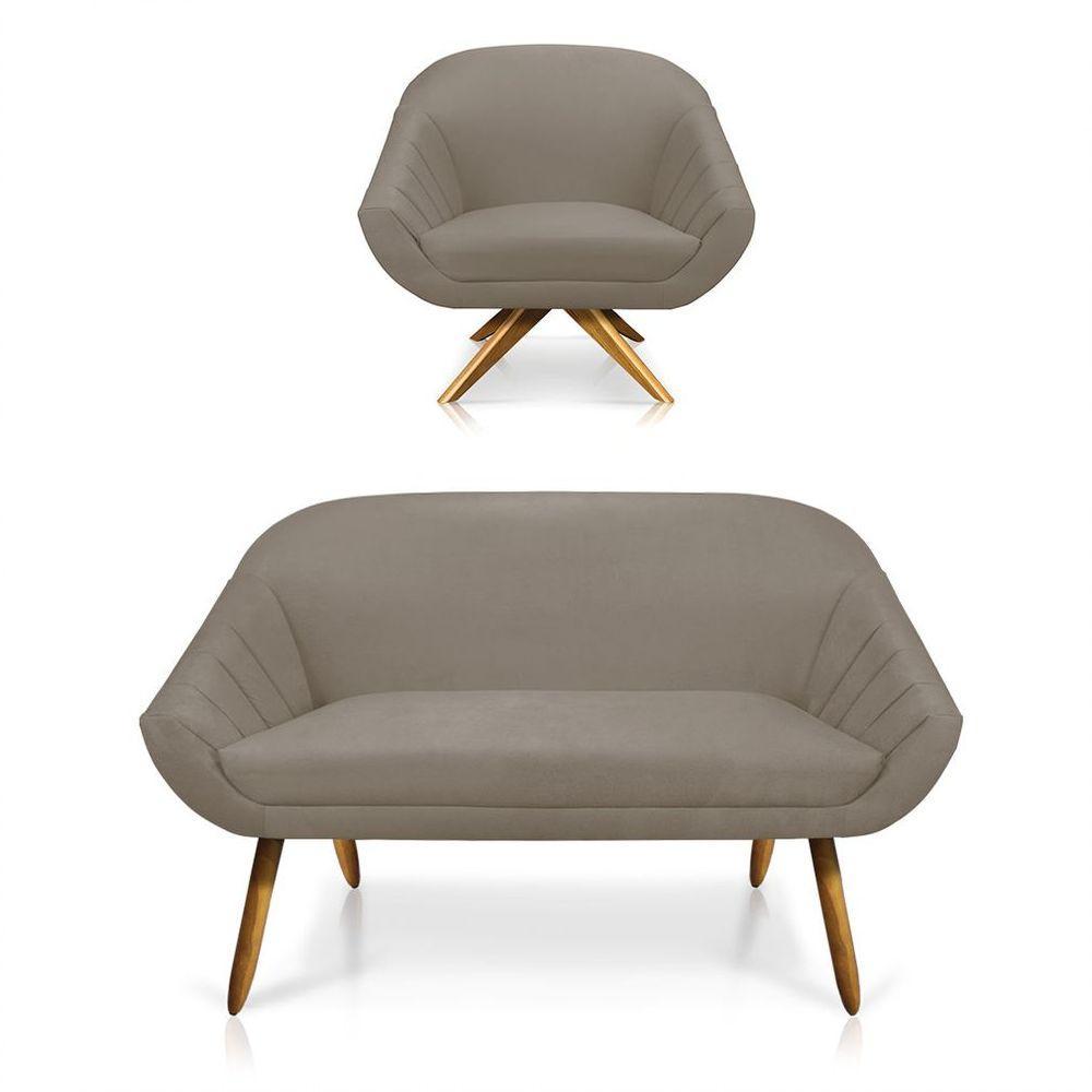 Kit 01 Namoradeira 02 Lugares E 01 Poltrona Giovana Suede Marrom Rato - 1