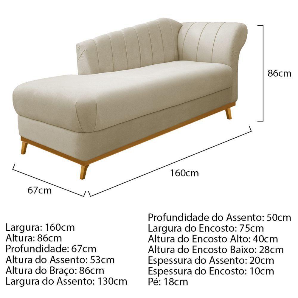 Diva Recamier Vanessa 160cm Lado Esquerdo Linho - Doce Sonho Móveis Cor Bege - 5