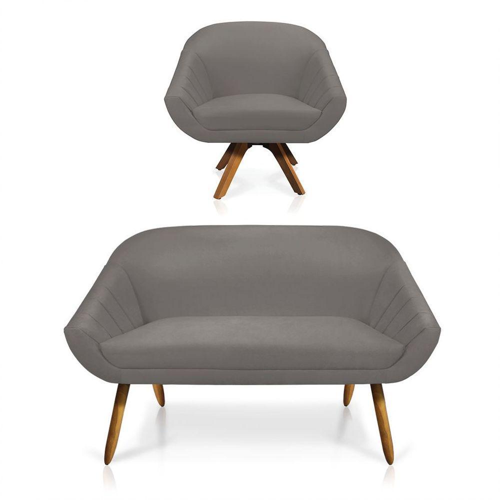 Kit 01 Namoradeira 02 Lugares E 01 Poltrona Giovana Suede Grafite - 1