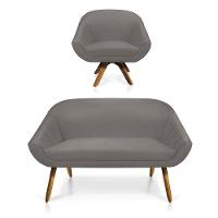 Kit 01 Namoradeira 02 Lugares E 01 Poltrona Giovana Suede Grafite - 1