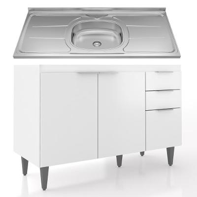Balcão De Cozinha Com Pia Inox 120cm Pérola Z34 Branco - Mpozenato