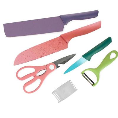 Conjunto Completo 6 Peças Facas Coloridas Antiaderentes Com Tesoura E Ralador