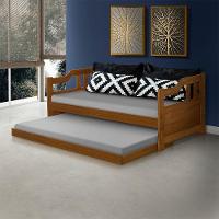 Sofa Cama Solteiro Madeira Com Cama Auxiliar Atraente Castanho - Cor: Marrom - 1