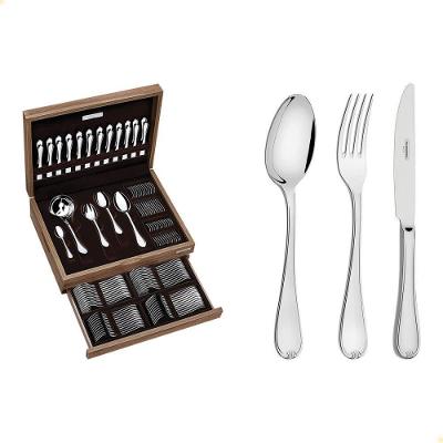 Faqueiro Tramontina Vicenza Em Aço Inox Com Detalhes No Cabo E Estojo De Madeira 101 Peças 66924215