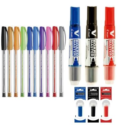 Kit Caneta Trilux Com 10 Cores + Marcador E Refil Quadro Branco 3 Cores Pilot