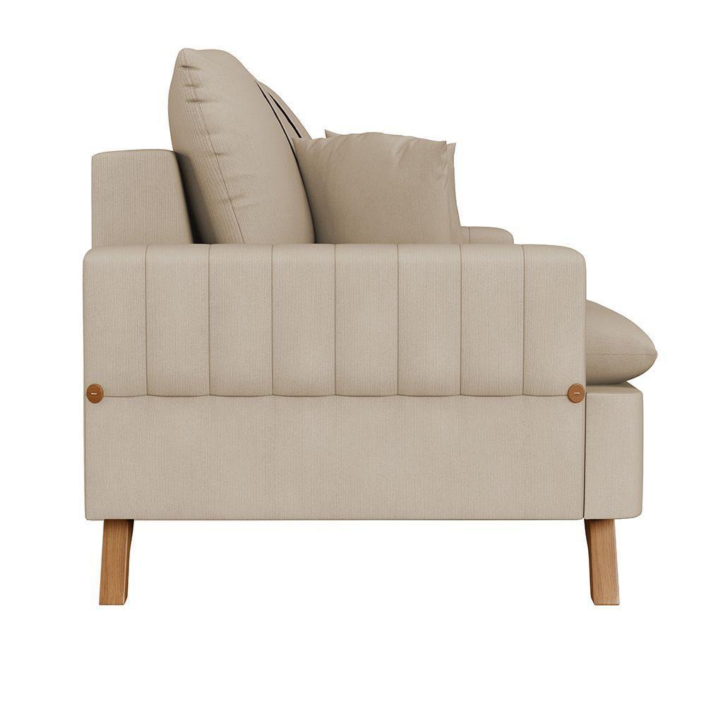 Sofá 160Cm 2 Lugares Com Almofadas Pés Curvos Veras Suede D05 Bege Claro - Mpozenato - 5