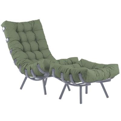 Poltrona Costela Decorativa Em Alumínio Com Puff E Almofada Cinza