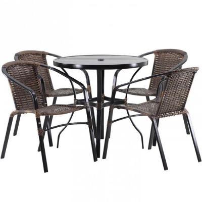 Kit Mesa 1m + 4 Cadeiras Alumínio Jardim Piscina Argila