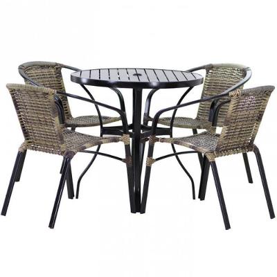 Kit Mesa 1m + 4 Cadeiras Alumínio Jardim Piscina Cappuccino