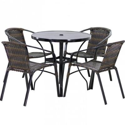 Kit Mesa 1m + 4 Cadeiras Alumínio Jardim Piscina Pedra Ferro