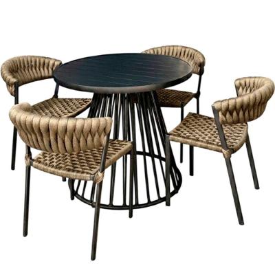 4 Cadeiras Laguna Alumínio Tricô Náutico Mesa Tampo Ripado Rami