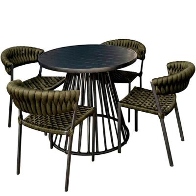 4 Cadeiras Laguna Alumínio Tricô Náutico Mesa Tampo Ripado Verde Musgo