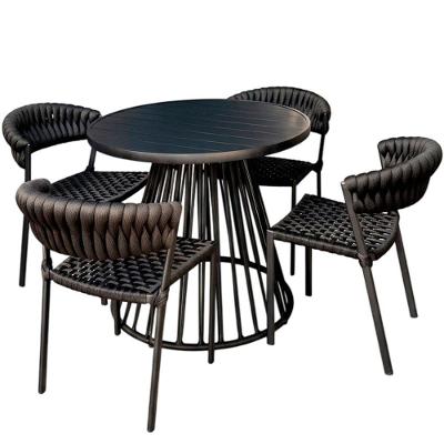 4 Cadeiras Laguna Alumínio Tricô Náutico Mesa Tampo Ripado Preto