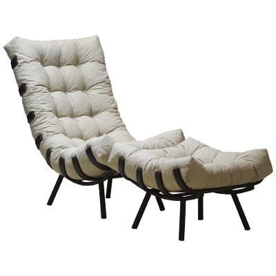 Poltrona Costela + Puff Almofada Em Alumínio Marrom