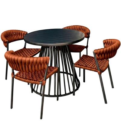 4 Cadeiras Laguna Alumínio Tricô Náutico Mesa Tampo Ripado Terra Cota