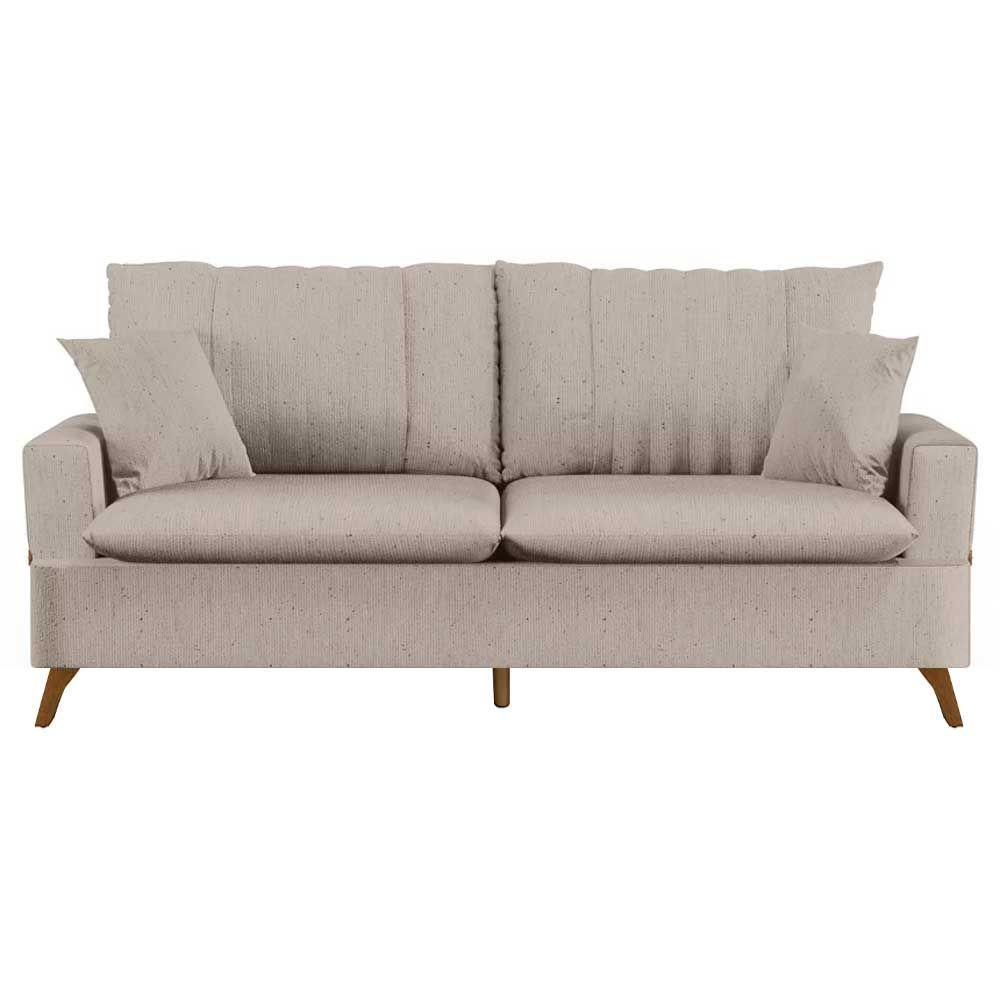 Sofá 160Cm 2 Lugares Com Almofadas Pés Curvos Veras Linho D05 Bege - Mpozenato - 1