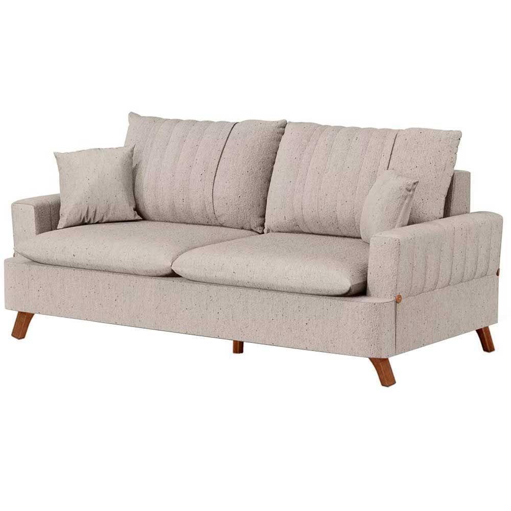 Sofá 160Cm 2 Lugares Com Almofadas Pés Curvos Veras Linho D05 Bege - Mpozenato - 3