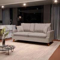 Sofá 160Cm 2 Lugares Com Almofadas Pés Curvos Veras Linho D05 Bege - Mpozenato - 7