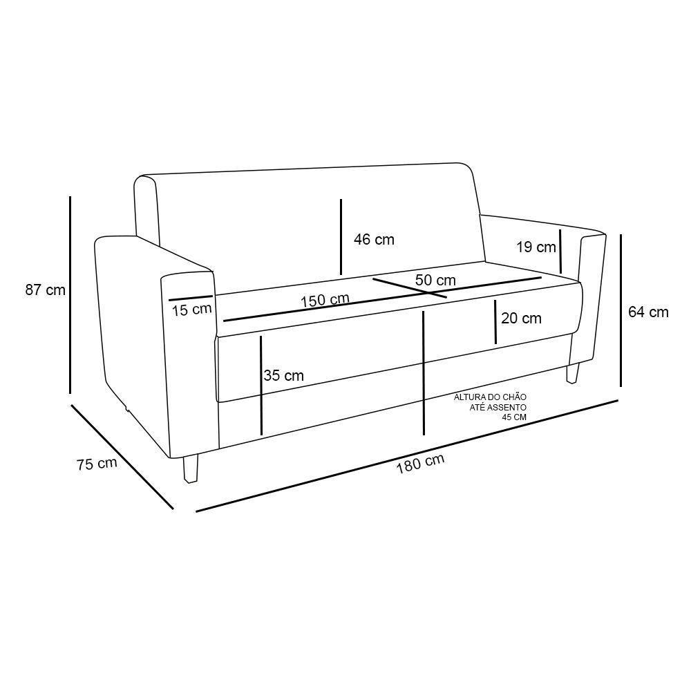 Sofá 03 Lugares Arezzo Linho Cinza A05 Pés Chanfrado Tabaco - D'rossi - 2