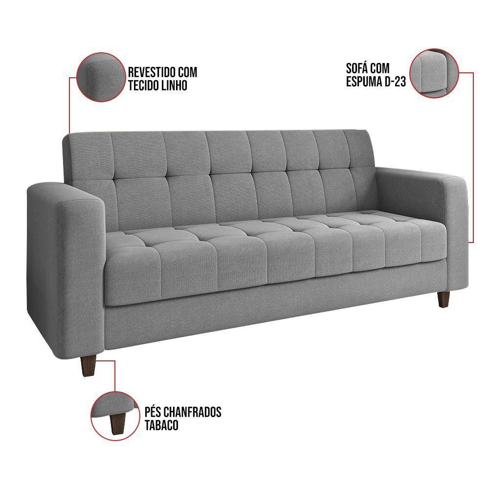 Sofá 03 Lugares Arezzo Linho Pés Chanfrado Marrom - D'rossi Cor A26 Grafite - 3