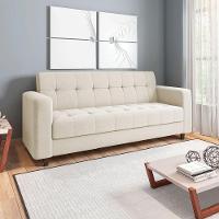 Sofá 03 Lugares Arezzo Linho Bege A19 Pés Chanfrado Marrom - D'rossi - 7