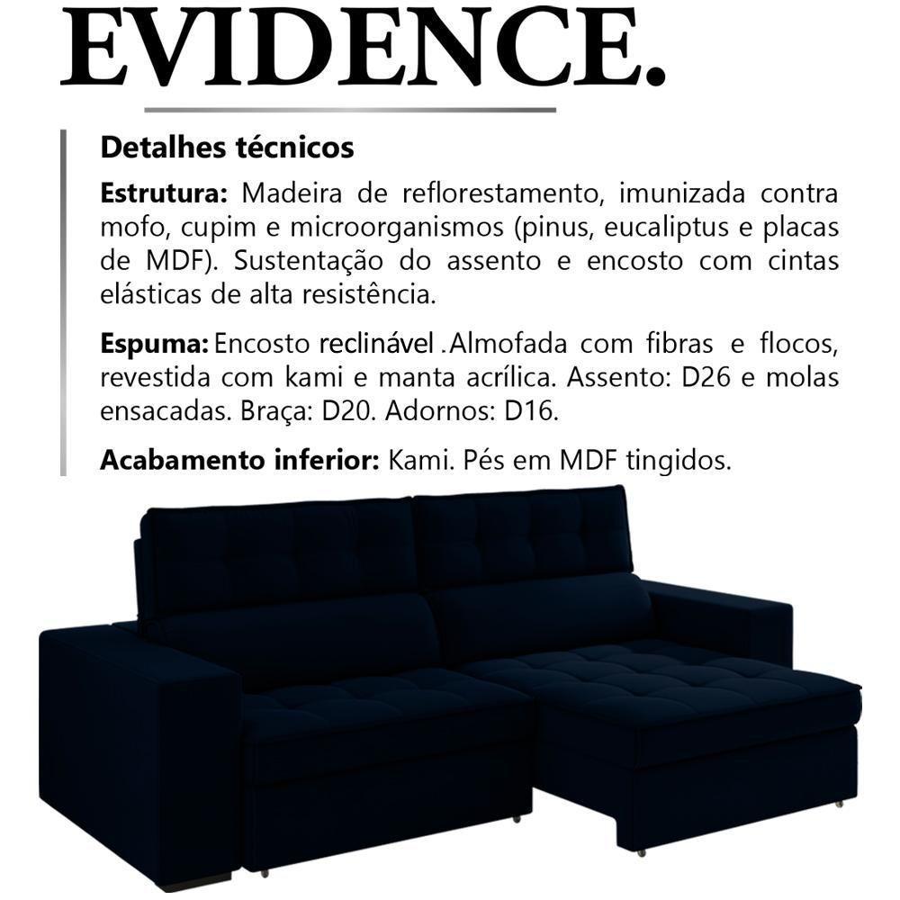 Sofa Retratil E Reclinavel 3 Lugares 218 Cm Evidence Sl 948 Veludo Moll Sl 948 - 9