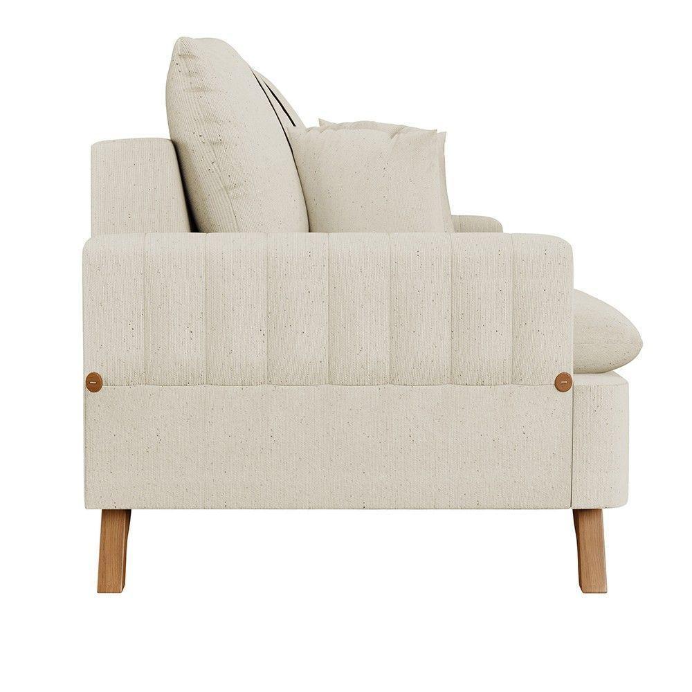 Sofá 180Cm 3 Lugares Com Almofadas Pés Curvos Veras Linho D05 Cru - Mpozenato - 4