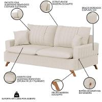 Sofá 180Cm 3 Lugares Com Almofadas Pés Curvos Veras Linho D05 Cru - Mpozenato - 6