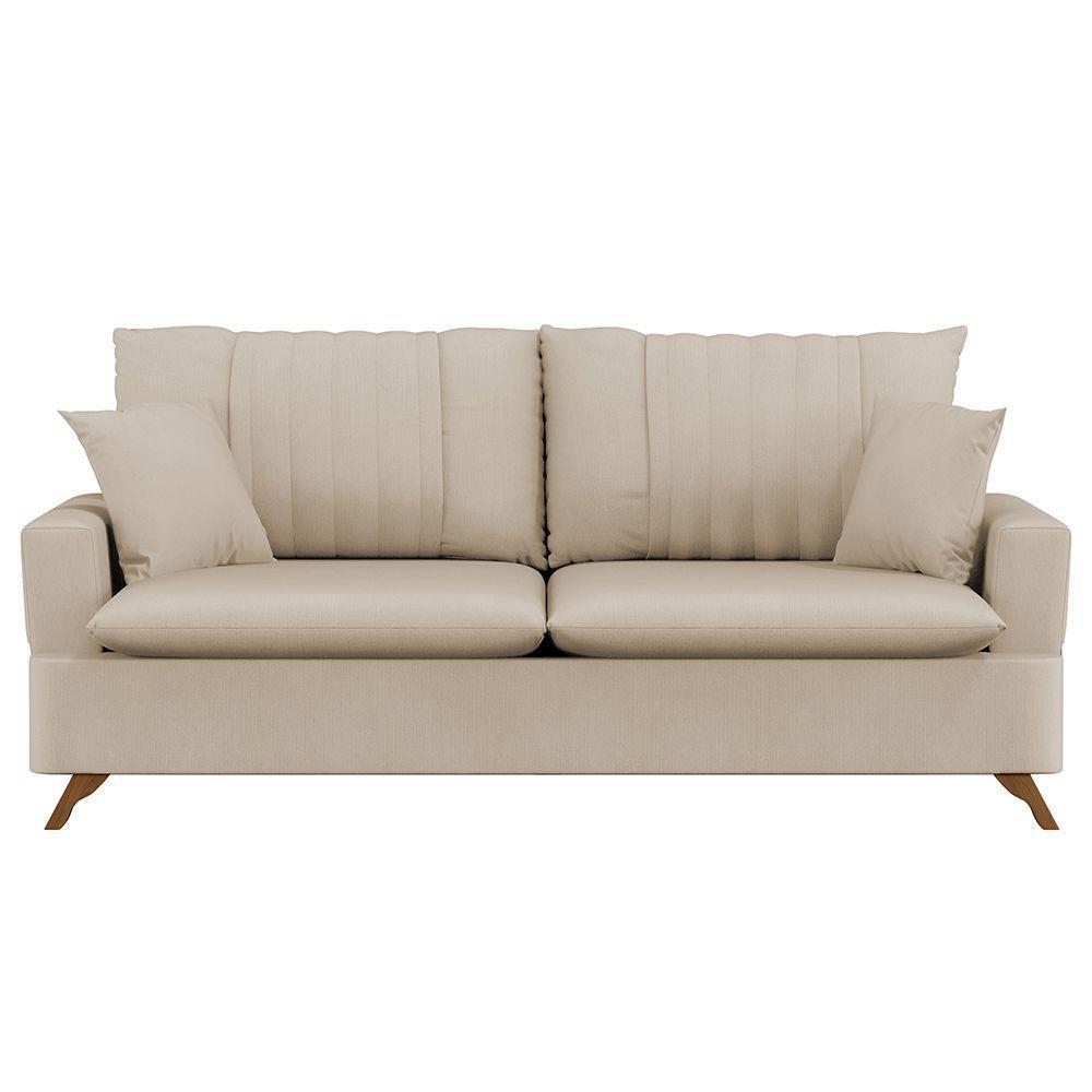 Sofá 180Cm 3 Lugares Com Almofadas Pés Curvos Veras Suede D05 Bege Claro - Mpozenato - 1