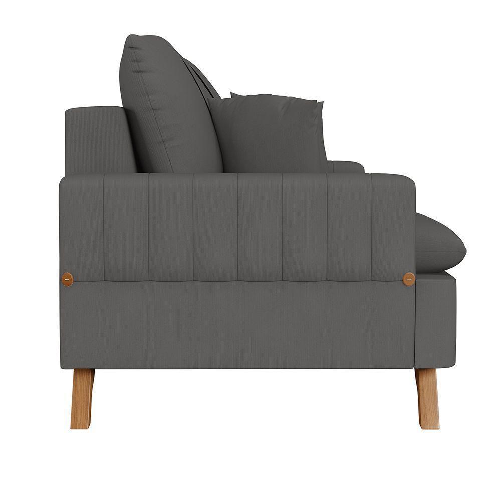Sofá 180Cm 3 Lugares Com Almofadas Pés Curvos Veras Suede D05 Cinza - Mpozenato - 5