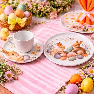 Jogo Café Lanche Doce Ninho Coelhinho Páscoa 12pçs 6 Pessoas