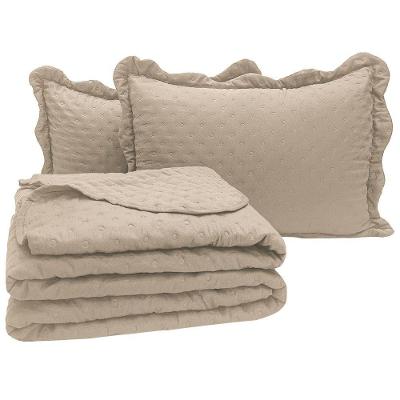 Cobre Leito Queen Bold Dupla Face 300 Fios 3 Peças - Caqui