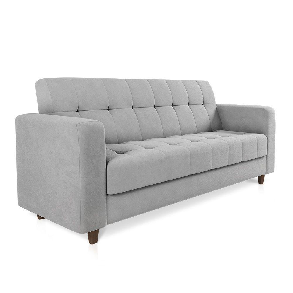 Sofá 03 Lugares Arezzo Suede Pés Chanfrado Marrom - D'rossi Cor Cinza - 1