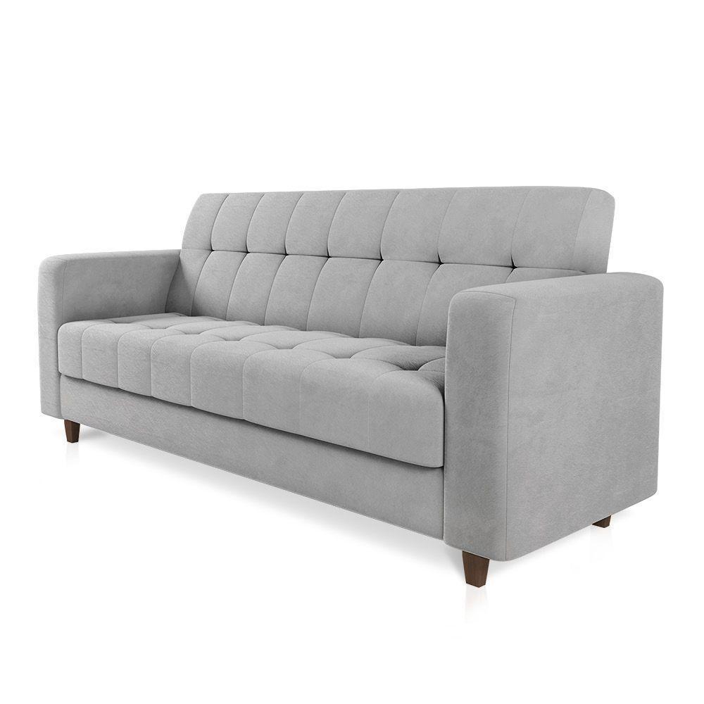 Sofá 03 Lugares Arezzo Suede Pés Chanfrado Marrom - D'rossi Cor Cinza - 5