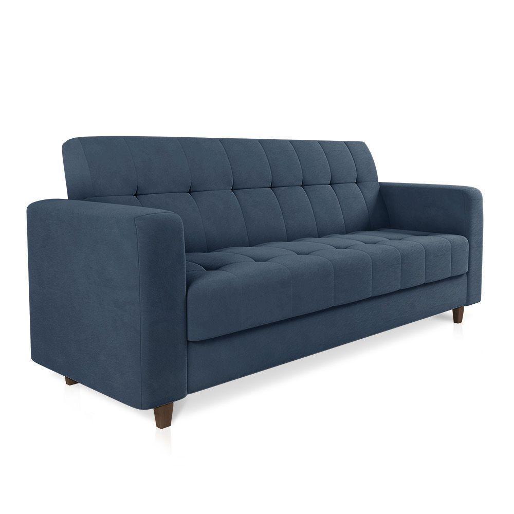Sofá 03 Lugares Arezzo Suede Pés Chanfrado Marrom - D'rossi Cor Azul Marinho - 1
