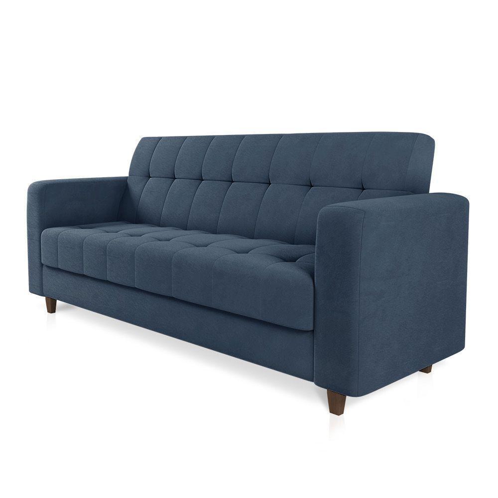 Sofá 03 Lugares Arezzo Suede Pés Chanfrado Marrom - D'rossi Cor Azul Marinho - 5