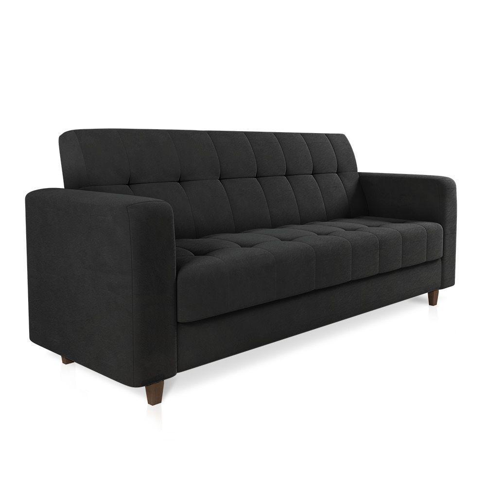 Sofá 03 Lugares Arezzo Suede Preto Pés Chanfrado Tabaco - D'rossi - 1