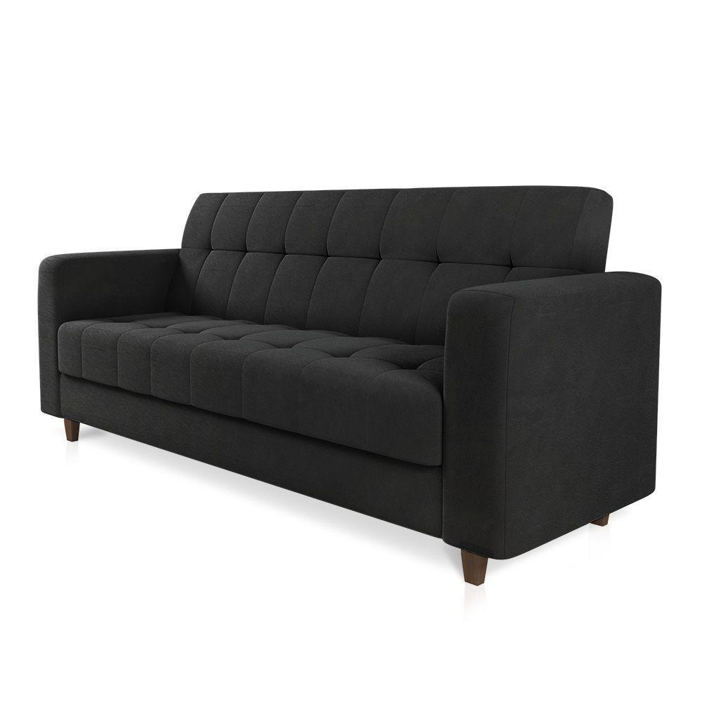 Sofá 03 Lugares Arezzo Suede Preto Pés Chanfrado Tabaco - D'rossi - 5