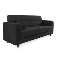 Sofá 03 Lugares Arezzo Suede Preto Pés Chanfrado Tabaco - D'rossi - 1