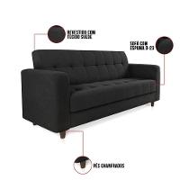 Sofá 03 Lugares Arezzo Suede Preto Pés Chanfrado Tabaco - D'rossi