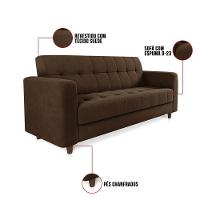 Sofá 03 Lugares Arezzo Suede Marrom Pés Chanfrado Tabaco - D'rossi - 7