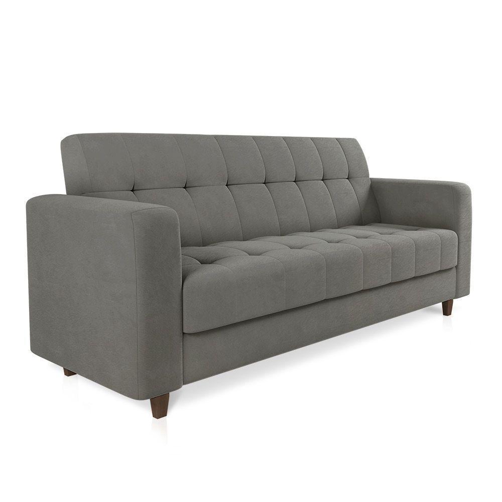 Sofá 03 Lugares Arezzo Suede Grafite Pés Chanfrado Marrom - D'rossi - 1