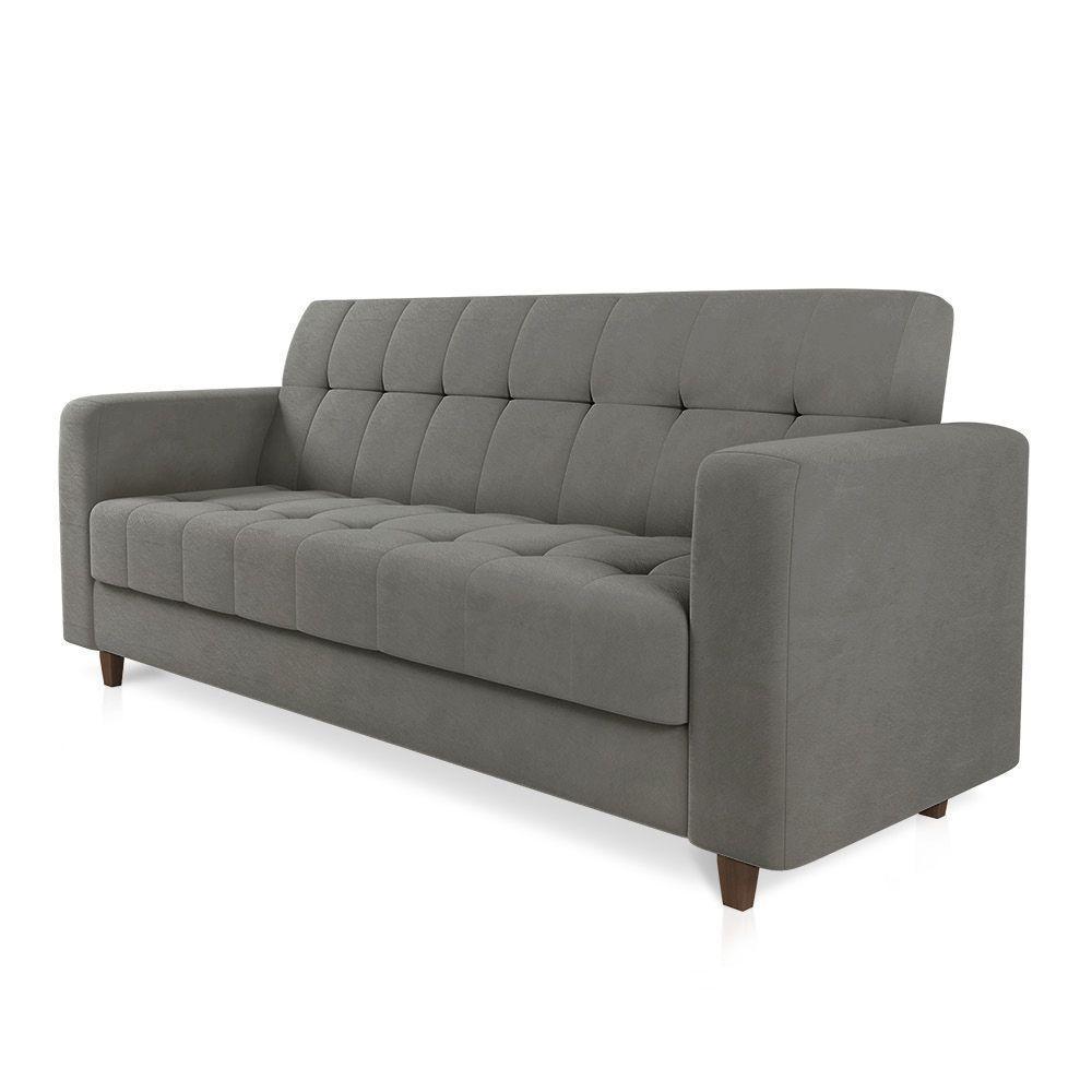 Sofá 03 Lugares Arezzo Suede Grafite Pés Chanfrado Marrom - D'rossi - 5