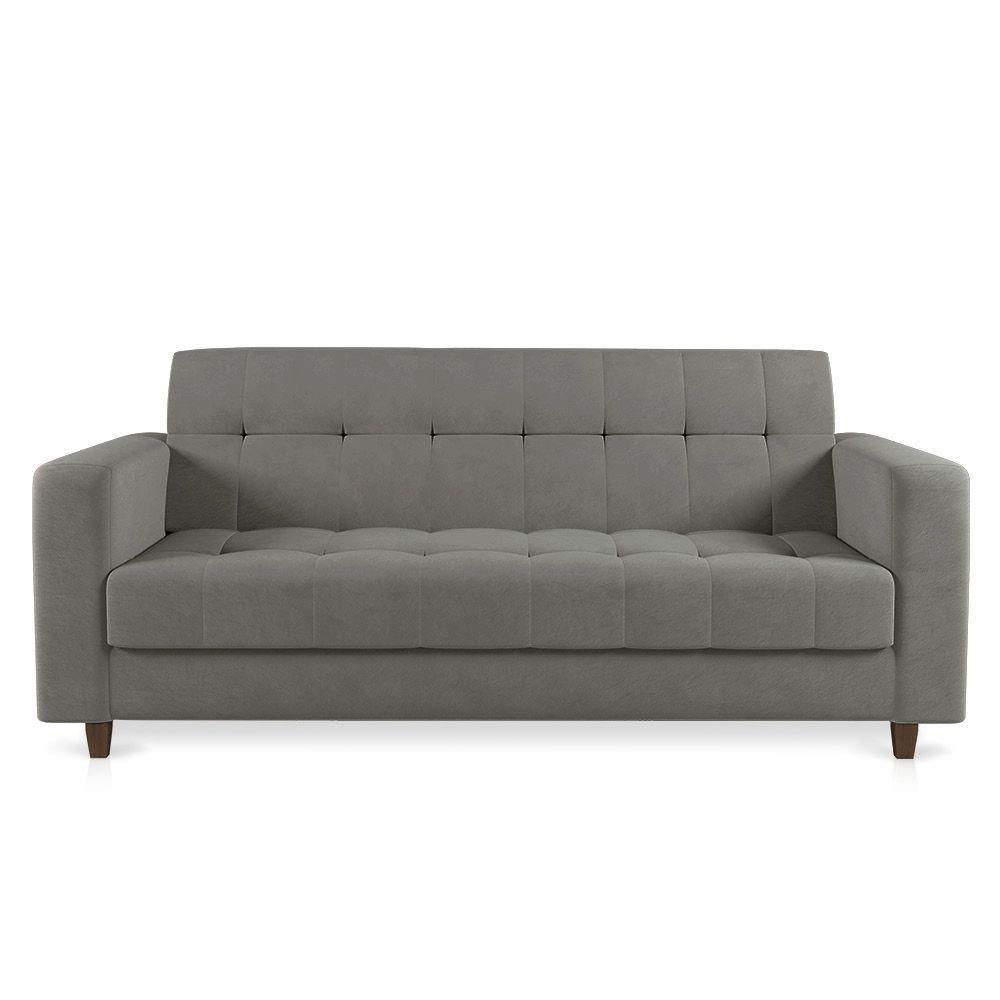 Sofá 03 Lugares Arezzo Suede Grafite Pés Chanfrado Marrom - D'rossi - 7