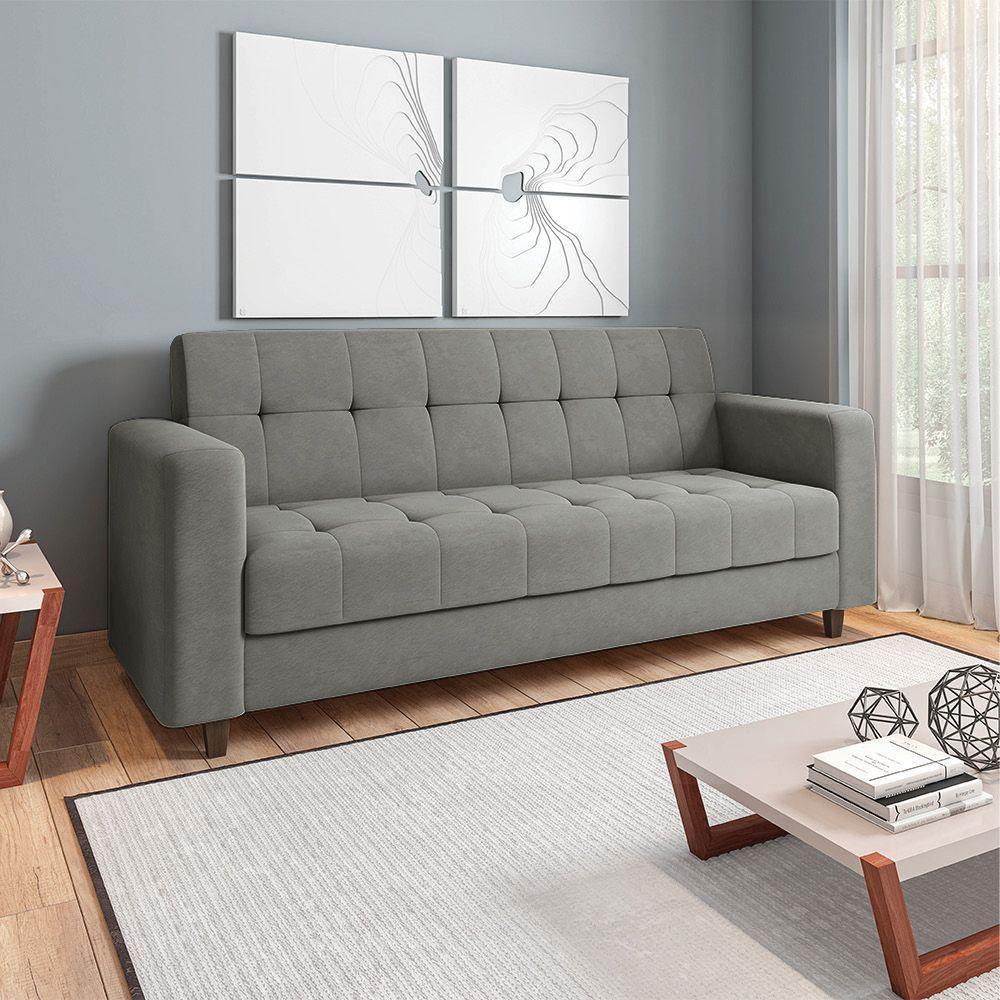 Sofá 03 Lugares Arezzo Suede Grafite Pés Chanfrado Marrom - D'rossi - 8